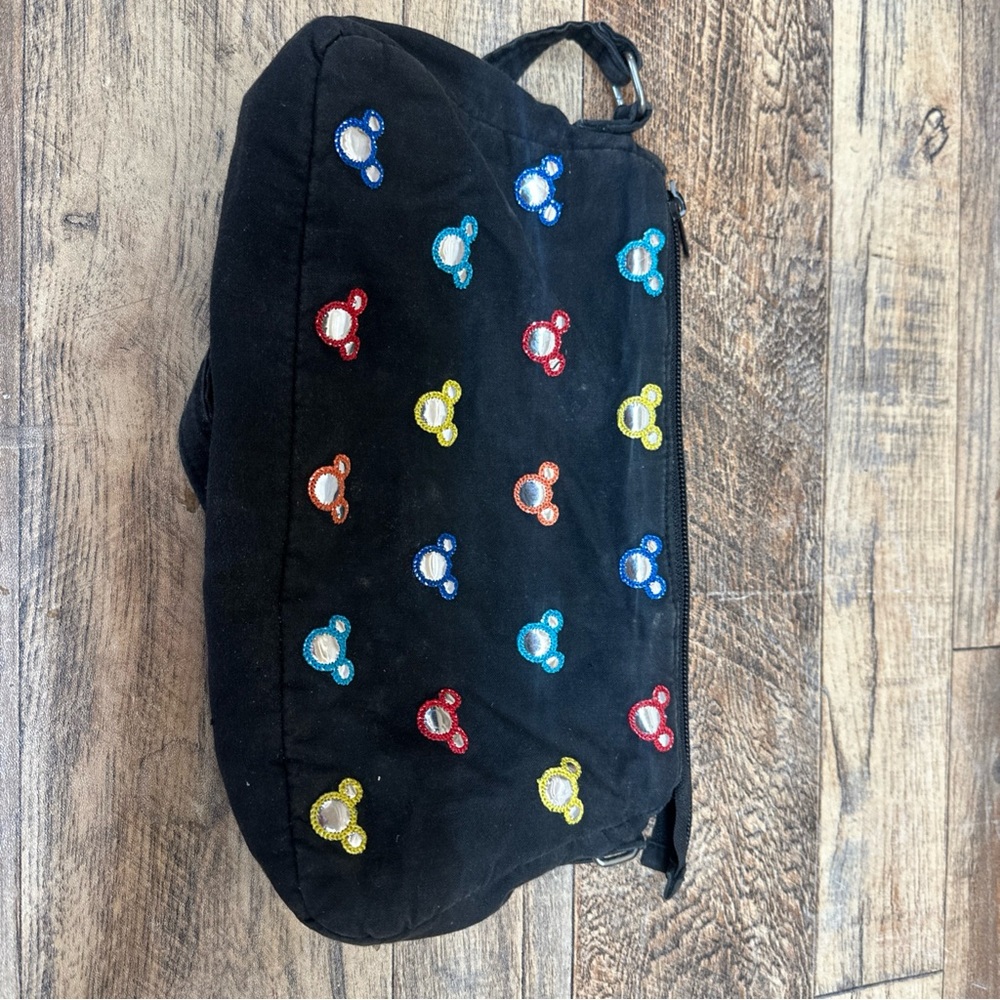 Black Embroidered Canvas Men’s Shoulder Bag